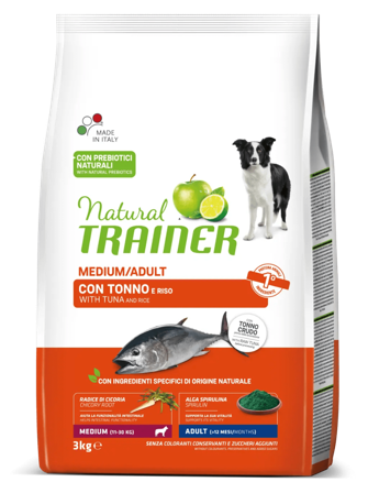 Natural Trainer Crocchette Tonno/Riso Per Cani Adulti Taglia