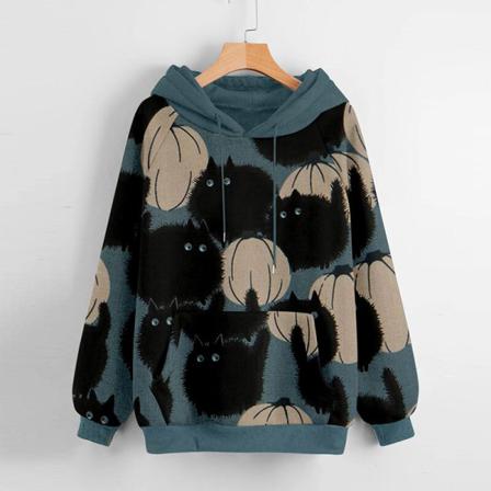 Dam Pumpa Print Toppar Dragsko Långärmad Pullover Hoodies