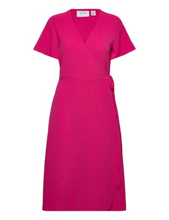 Vilovie S/S Wrap Midi Dress - Noos Dresses Summer Dresses Rosa Vila*Betinget Tilbud