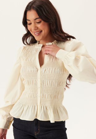 BUBBLEROOM - V-neck Cotton Smock Blouse - Butter Yellow