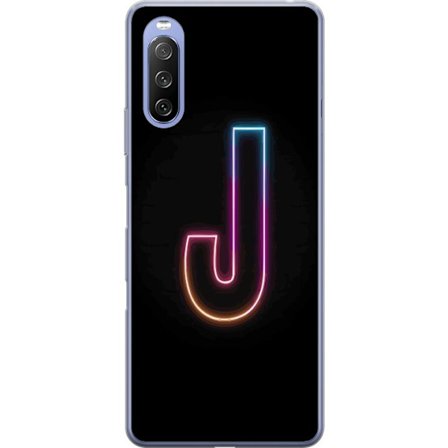 Kompatibel Mobilcover til Sony Sony Xperia 10 III Lite Minimalistisk neonbogstav J i farveskiftende lys mod sort baggrund