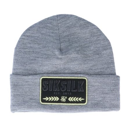 SikSilk - Grå cuff Beanie - Patch Beanie Grey Marl Cuff @ Hatstore