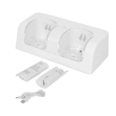 Two-in-one White Dual Charging Station Suitable for Wii Controllers with Two 2800MAH Rechargeable Batteries Safe