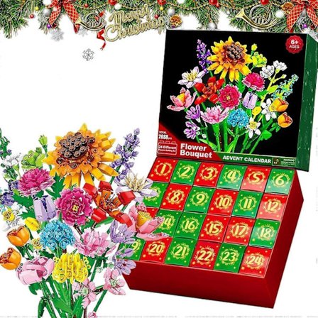 2025 Julekalender Blomsterbuket Byggeklodser Julekalender, Jul 24 Dages Solsikkebuket