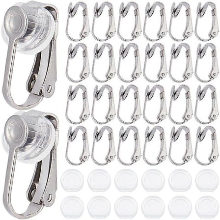 1 Ask 40 st Silver Örhänge Konverter Clip-on Örhängen Konverter Rostfritt Stål Örhänge Clips med Komfort Plastdynor Clip Örhänge Fynd (FMY)