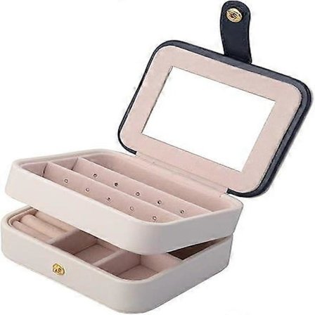 Smykkeskrin og displayetui, 2 lag med spejl til øreringe, halskæder, juveler, armbånd, organizer, smykkeopbevaringsboks