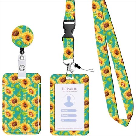 ID-badgeholder med snor, blomstermønster, med uttrekkbar, lett åpning, solid badgeholder, gave til familie, venner, sykepleiere, lærere