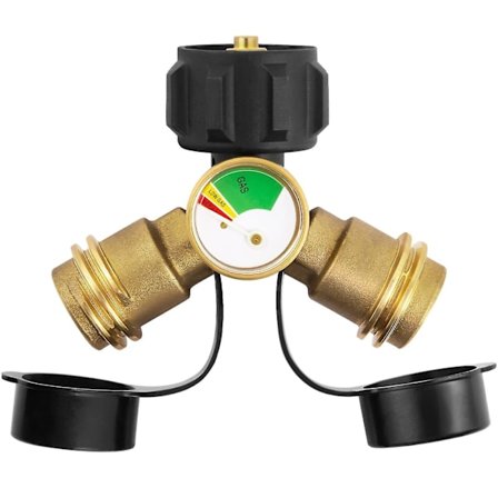 Propan Tank Y-Splitter Adapter 2-vejs LP Gas T-forbindelse med Måler
