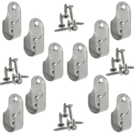 Oval Kabinett Upphängningsräcke | OVA | 10 Stycken - Oval Stång Garderob Skåp Rörhållare | Nickelförkromad Stål | Stånghängare Fäste | Metall 