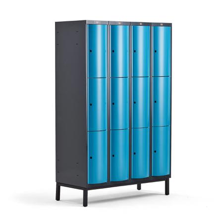 Kleiderspind CURVE mit Beingestell, 4 Module/3 Türen, 1940 x 1200 x 550 mm, blau