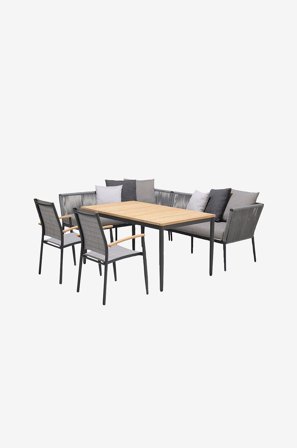 LifestyleGarden - Sittgrupp med hörnsoffa TOPAZ 2 stolar - Grå - Matgrupper - Från Homeroom