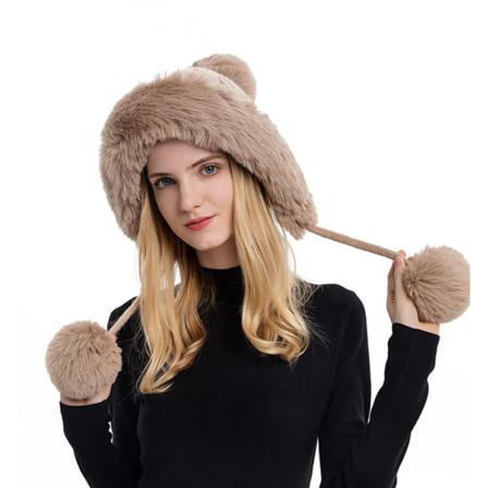Vinter Kvinnor Stickad Plysch Mössa Khaki