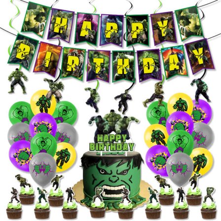 The Hulk Fødselsdagsfest Dekor Banner Balloner Cupcake Toppers