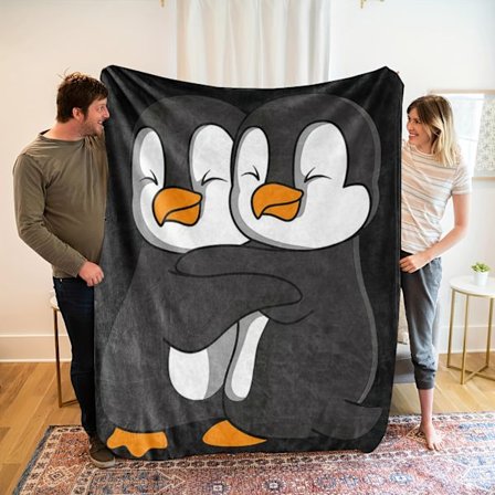 Et hyggeligt og bedårende fleece tæppe med dobbelt pingvin tema, med blødt high-definition digitaltryk, lavet af åndbart 100% [DB]