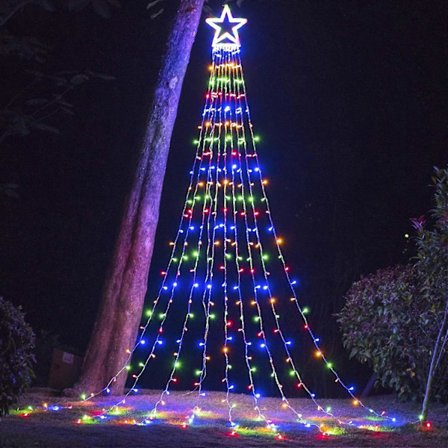 Joulukoriste ulkokäyttöön, tähtivalosarja, 5 metriä, joulukuusen latvatähti valot 198 LEDillä ja 35 cm valaistu tähti jouluun, uuteen vuoteen, lomaan,