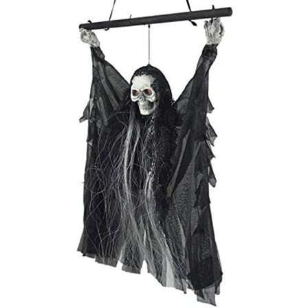 Halloween Dekorasjon Henge Spøkelse Elektrisk Henge Spøkelse Lys Opp Øyne Skummel Stemme Skalle Henge Rekvisitter Spøk Trick Innendørs (13 x 9 tommer)