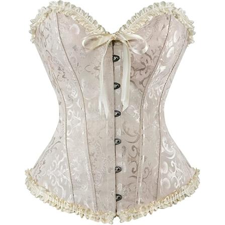 Szivyshi Dame Overbust Sweetheart Lace Up Plastic Bones Corset Bustier Top -ge Beige L
