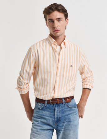 GANT Reg Classic Poplin Stripe Shirt - Orange - M