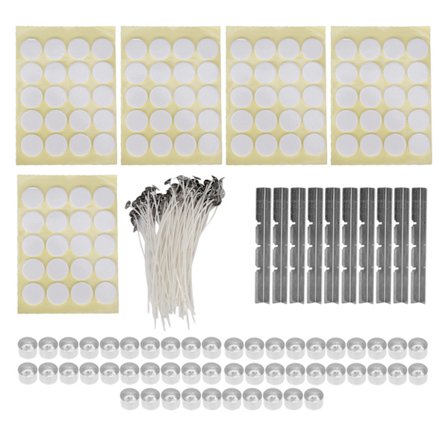 260 st 15 cm Ljusvekar, 100 st Dubbelsidig Tejp, 50 st Ljuskoppar, 10 st Ljusvekhållare i Rostfritt Stål, 23g Gul Aluminiumkopp