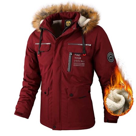 Varm Fleece Parka för Herrar med Huva och Pälskrage, Vindtät Jacka, Klassisk Casual Kappa - Nyhet för Vintern 2024