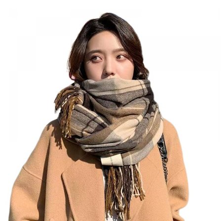 Dam Scarf Fashion Långa Sjalar Wraps Stor Rutnät Vinter Varma Galler Stora Scarves(Khaki)
