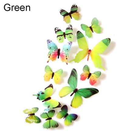 12st/ Set Butterly Wall Sticker 3d-dekaler Pvc Väggmålning Grön