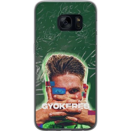 Yhteensopiva Puhelinkuori Samsung Galaxy S7 Lamine Yamal Barcelonan pelipaidassa, jossa on neonvaloja ja punaisia ja sinisiä salamoita dramaattisessa