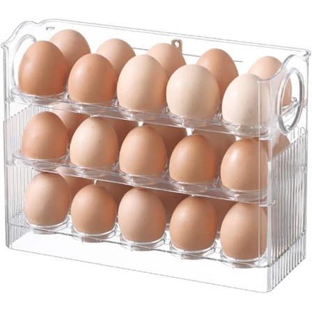 Egg Holder for Refrigerator, 3-Layer Flip Refrigerator Egg Tray Container, Reusable Versatile Clear Egg Tray (30 Grids)