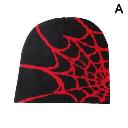 Supermjuk Y2K Goster Spindelnät Stickad Mössa Beanie Mössa - Varm Hip Hop Unisex(Svart och röd)