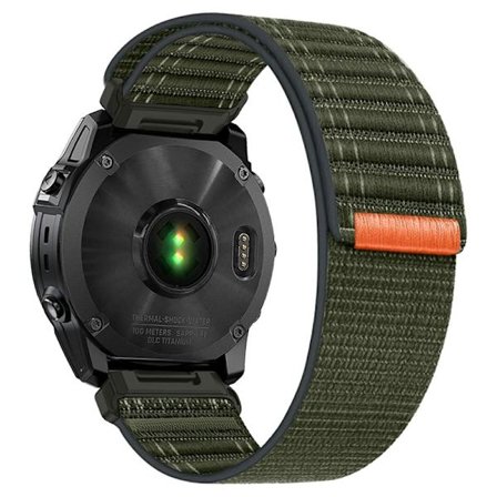 KALEBOL 26mm Nylon Klockarmband Garmin Fenix 7X / 7X Pro / 6X / 6X Pro Ocean Wave Armband - Militärgrön