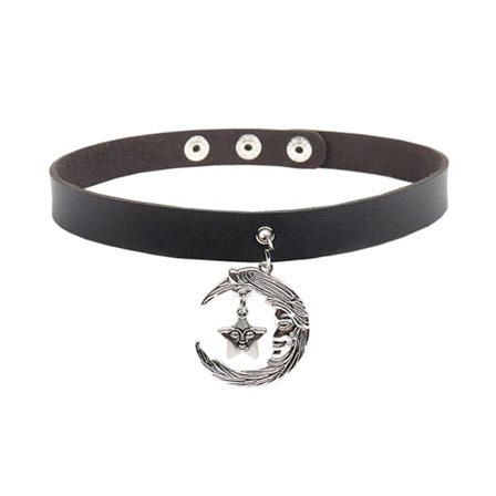 Justerbart Läder Måne Stjärna Hänge Choker Krage Gotisk Punk Rock PU Läder Choker Halsband för Kvinnor Flickor