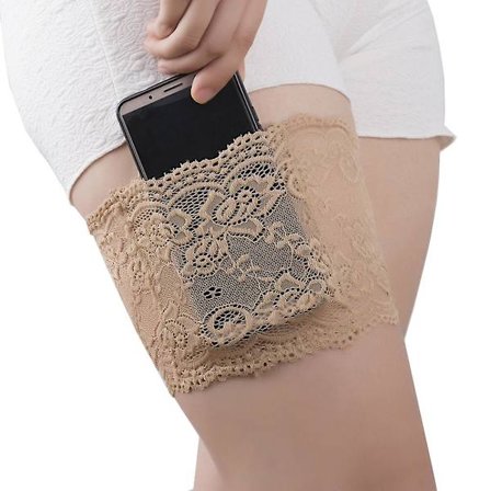 Kvinde Blonder Benvarmere Høj Elastisk Anti-slip Anti-friktion Lårbånd Med Mobiltelefonholder