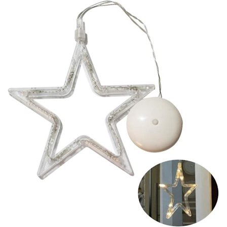 Julstjärna Ljus, Hängande Fönsterlampa Med Sugkopp 10 LED Batteridriven Fönsterhängande Dekoration För Julfest Dekoration (Varmvitt Ljus)
