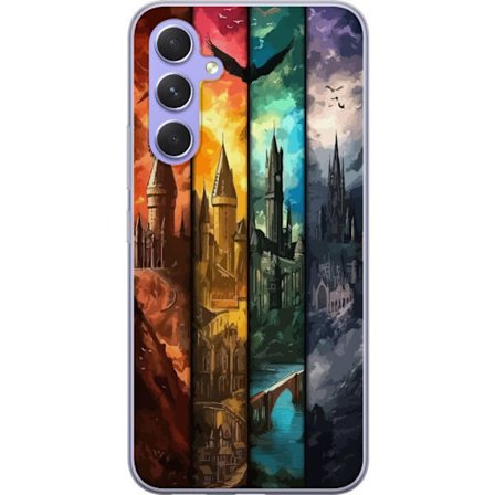 Kompatibelt Mobilskal till Samsung Samsung Galaxy A54 Fyra magiska slott i olika elementfärger, episk fantasykonst med eld vatten luft och mörker i