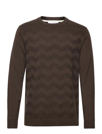 Slhromen Ls Knit Pattern Crew Neck B Brown Selected Homme
