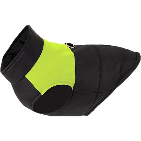 ING Varm og vindtett hundejakke, vinterjakke for kjæledyr, svart og grønn fargekombinasjon, størrelse