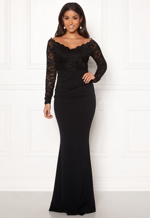 Goddiva Lace Trim Maxi Dress Black Klær