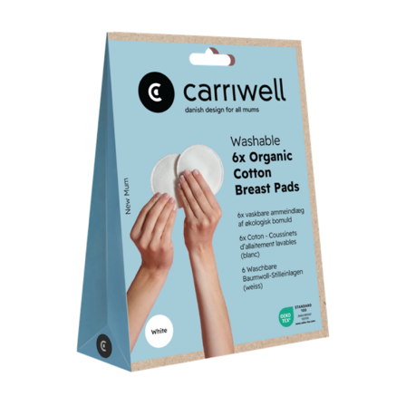 Carriwell Washable Organic Cotton Breast Pads, Onesize, hvit, 6 stk.