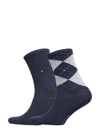 Th Women Check Sock 2P Lingerie Socks Regular Socks Blå Tommy Hilfiger