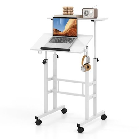 Korkeussäädettävä COSTWAY Pyörätuoli Pöytä - Moderni Valkoinen
