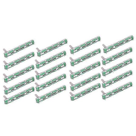 20 stk. 75 mm Mixer Fader B10K Dobbelt Lige Skyde-potentiometer LotGrøn sølv SZRH A-GB