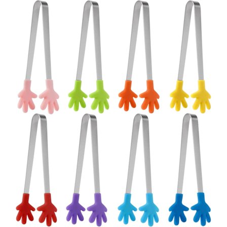 Mini isterninger i rustfrit stål med silikone, Farvede mini madtænger i silikone, Madtænger i håndform, Multifunktionelle mini køkkentænger, til S