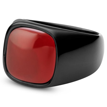 Anillo con ónix rojo gris Len Gravel para hombres - Anillos con piedras