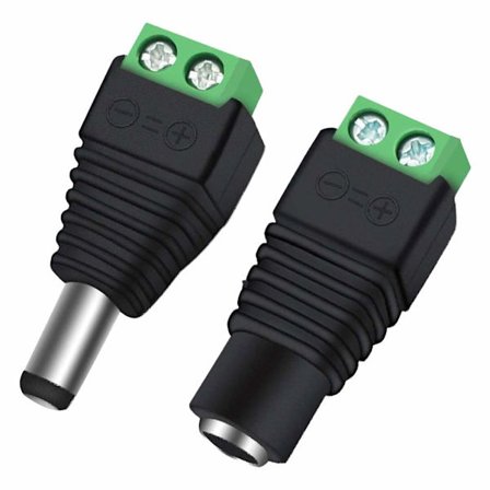 12V DC strømstik 5,5 mm x 2,1 mm, CENTROPOWER (10 x han + 10 x hun) strømstik