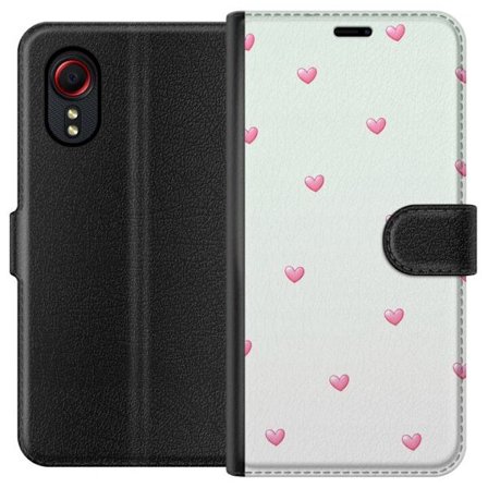 Kompatibel Tegnebogsetui til Samsung Samsung Galaxy Xcover 5 Minimalistisk mønster med lyserøde hjerter på en lysegrå baggrund, sødt og enkelt de
