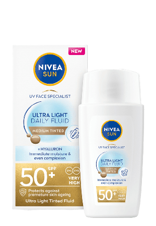 NIVEA Solkräm ansikte UV Face Ultra Fluid Medium Tinted SPF50+ 40 ml SUN Solskydd & solvård Dam