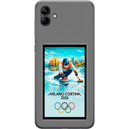 Yhteensopiva Puhelinkuori Samsung Galaxy A05 Jääkiekkoilukuva, jossa pelaajat liikkuvat jäällä, Milano Cortina 2026, Milanin maamerkit ja olympialaist
