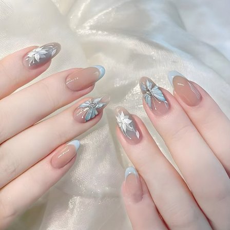 24 kpl Ranskalainen sininen ombre-tekokynnet, käsintehty, kevyt ja kestävä setti