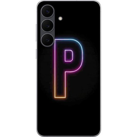 Kompatibelt Mobildeksel til Samsung Galaxy S25 FE Minimalistisk neonbokstav P i fargegradering og lyseffekt mot svart bakgrunn i digital neonstil