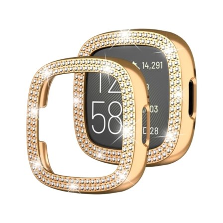 För Fitbit Versa 4 Double-Row Diamond enfärgad galvanisering case watch
